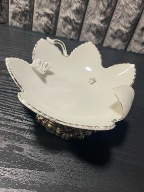 Rare Andrea By Sadek Porcelain Lotus Flower Trinket Dish 3D Butterfly and Beetle